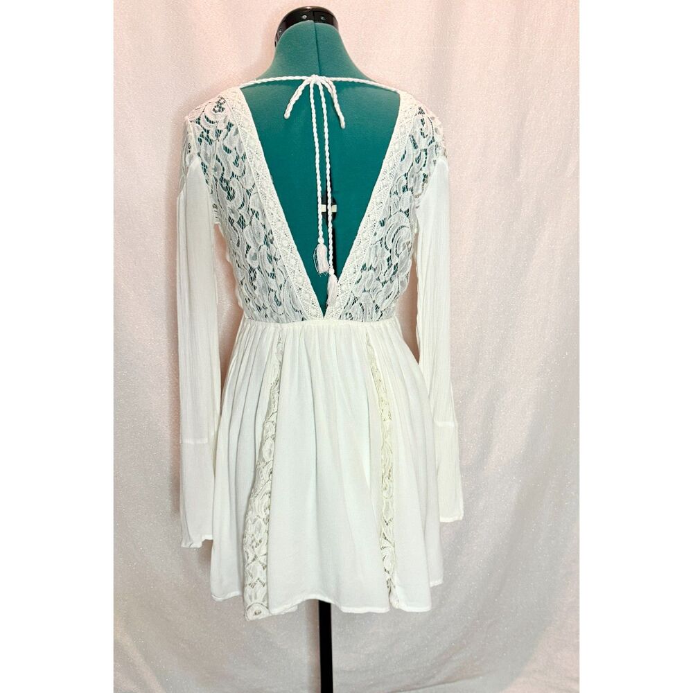 Abercrombie & Fitch white lace-insert long-sleeve babydoll mini dress